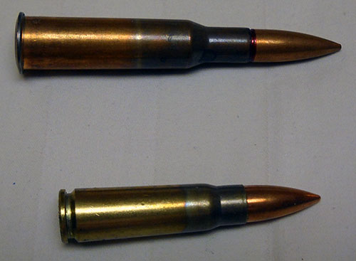 comparison, 7.62x54mm round and 7.62x39mm round